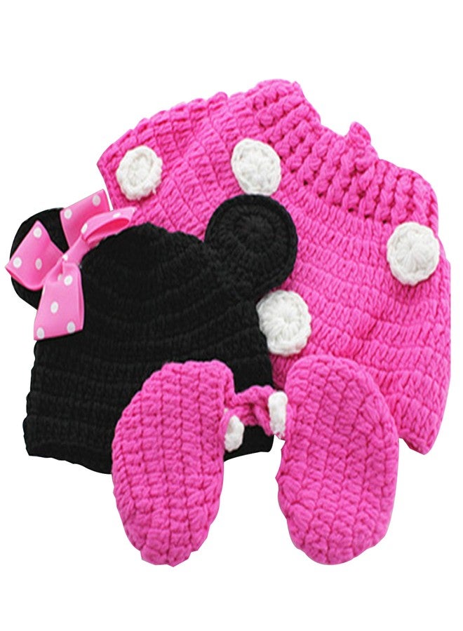 Jastore Photography Prop Baby Costume Cute Crochet Knitted Hat Cap Girl Boy Diaper Shoes Mouse (Pink) - Image 3